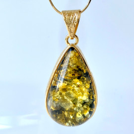 Green Amber Pendant with inclusions, Natural Amber Pendant and 925 Sterling Silver 18k Gold Plated