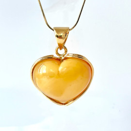 Yellow Amber Heart Pendant , Natural Baltic Amber Pendant, Gold surrounds