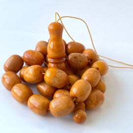 🎥 Old Pressed German Amber Beads Islamic Prayer Beads 33 Vintage Barrel Beads 13*17mm