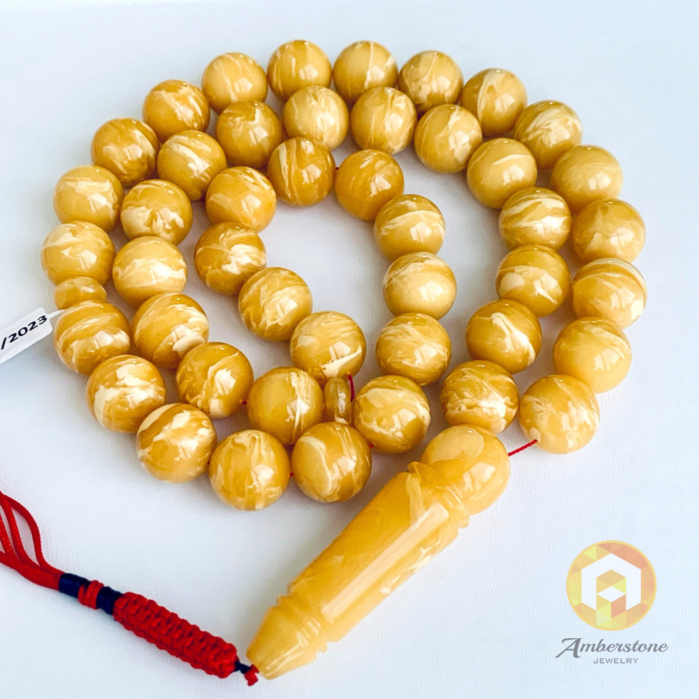White Baltic Amber Islamic Prayer beads 15mm