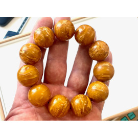 Vintage Old Natural Tiger 
Amber Beaded Bracelet Huge Beads 23mm Handmade