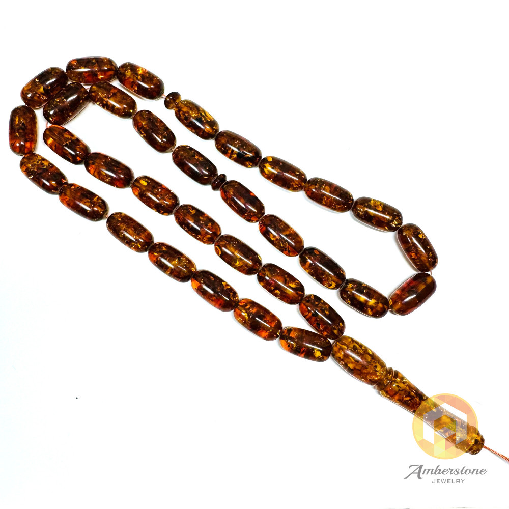 Gold Cognac Natural Baltic Amber Islamic Prayer beads 10*20mm