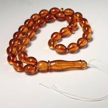 Misbaha Islam Rosary of Genuine Baltic Amber Cognac Color Beads 32 g Handmade