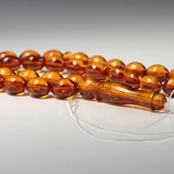 Misbaha Islam Rosary of Genuine Baltic Amber Cognac Color Beads 32 g Handmade