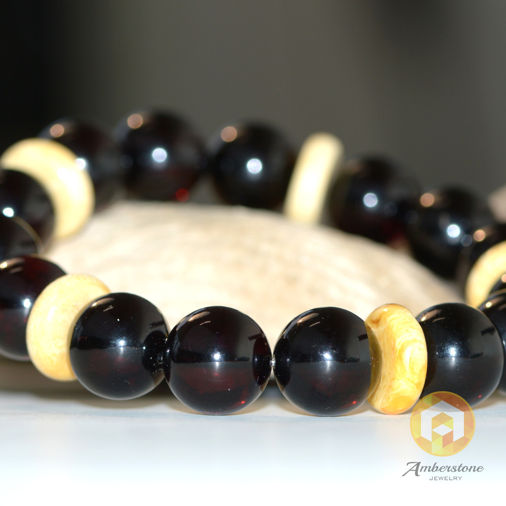 Cherry with White Bracelets Amber Baltic Amber beads 14mm