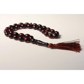 Baltic Amber Moslem Prayer Beads Olives Shape Red Cherry Color Chaplet 21.18 g