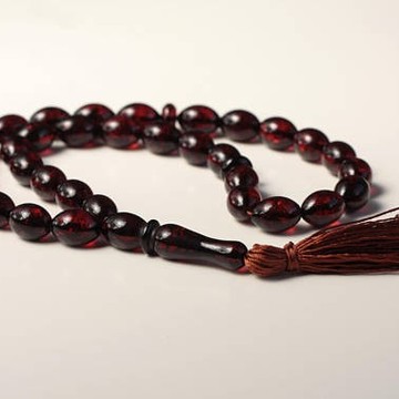 Baltic Amber Moslem Prayer Beads Olives Shape Red Cherry Color Chaplet 21.18 g