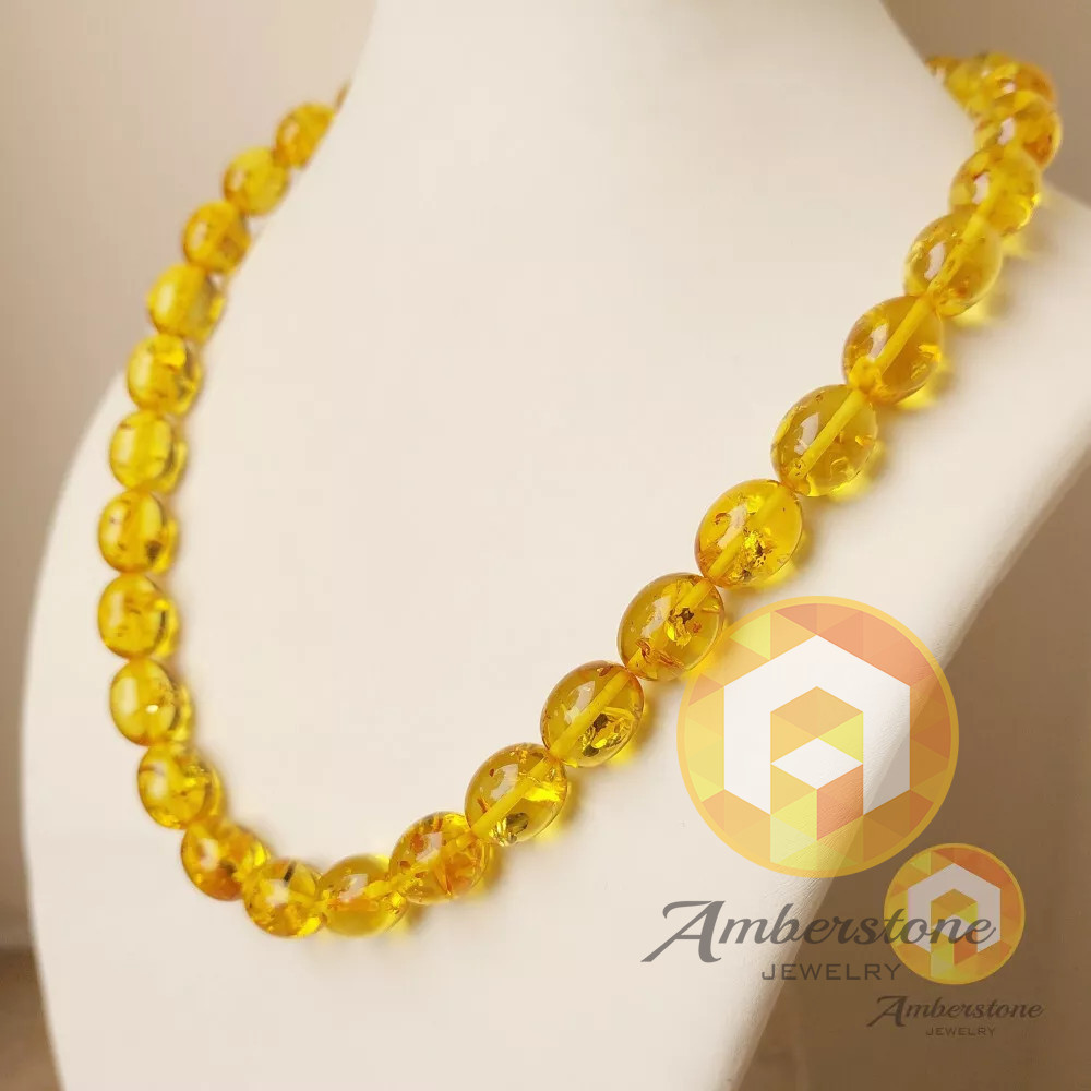 Amber Necklace Gold Color Amber Olive Beads Necklace