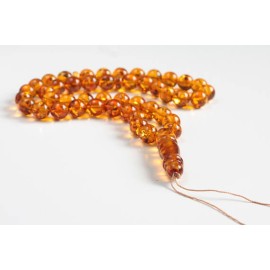 Baltic Amber Tespih Cognac With Shell Color Misbaha 33 Beads 12 mm 50.1 g