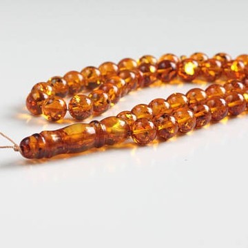 Baltic Amber Tespih Cognac With Shell Color Misbaha 33 Beads 12 mm 50.1 g