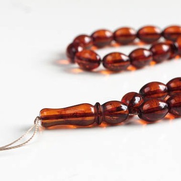 Misbaha Islam Rosary of Genuine Baltic Amber Cognac Color Beads 29.79 g
