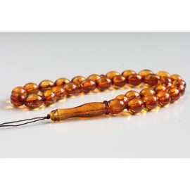 Misbaha Islam Rosary of Genuine Baltic Amber Cognac Color Beads 29.67 g Handmade