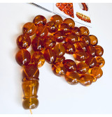 Large Decorative Cognac Amber Islamic Prayer, 33 Olive Beads