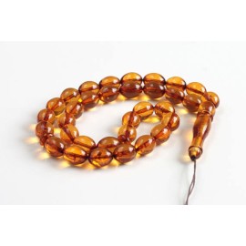 Misbaha Islam Rosary of Genuine Baltic Amber Cognac Color Beads 29.67 g Handmade