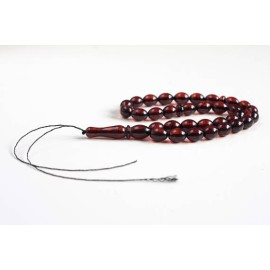 Baltic Amber Moslem Prayer Beads Olives Shape Red Cherry Color Chaplet 15.39 grams