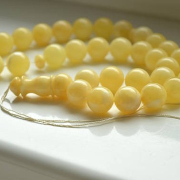 Intense Milky White Misbaha Rosary Pure 33 Baltic Amber Islamic Worry Beads 80 g