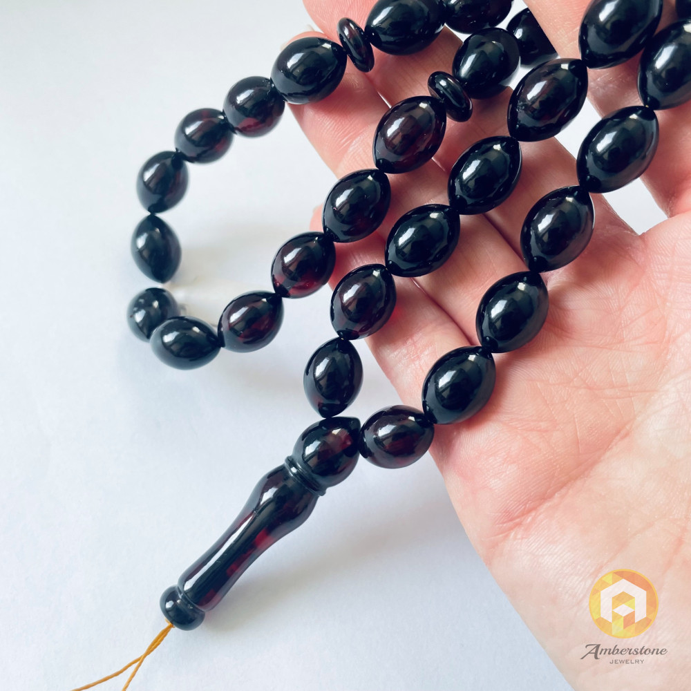 Olive Cherry Islamic Prayer Beads, Natural Baltic Amber Beads