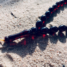 Olive Cherry Islamic Prayer Beads, Natural Baltic Amber Beads