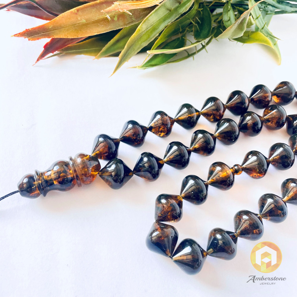 Green Misbaha, Islamic Prayer Beads Made of Natural Baltic Amber Beads