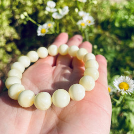 Milki White Amber Bracelet with Amber Beads, Natural Baltic Amber Bracelet 13.2 grams