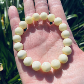 Milki White Amber Bracelet with Amber Beads, Natural Baltic Amber Bracelet 13.2 grams