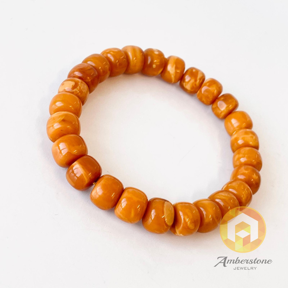 Orange Beaded Bracelet, Natural Baltic Amber