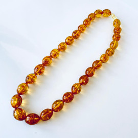 Amber Flower Necklace Gold Color Amber Olive Beads Necklace