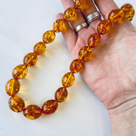 Amber Flower Necklace Gold Color Amber Olive Beads Necklace