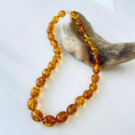Amber Flower Necklace Gold Color Amber Olive Beads Necklace