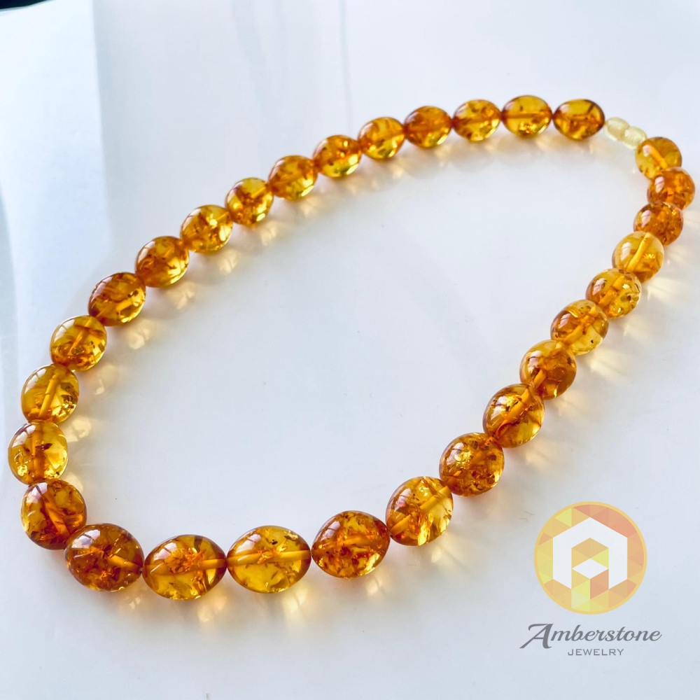 Amber Flower Necklace Gold Color Amber Olive Beads Necklace