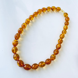 Amber Flower Necklace Gold Color Amber Olive Beads Necklace