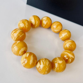 سوار عنبر البلطيق الأصلي المصنوع يدويًا عالي الجودة باللون الليموني الشفاف