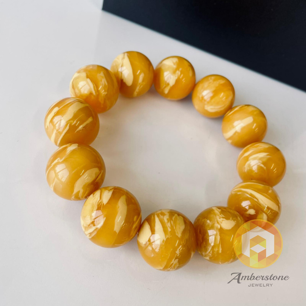 سوار عنبر البلطيق الأصلي المصنوع يدويًا عالي الجودة باللون الليموني الشفاف