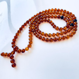 Cognac Baltic Amber Mala Beads with Cherry Spacers