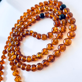Cognac Baltic Amber Mala Beads with Cherry Spacers