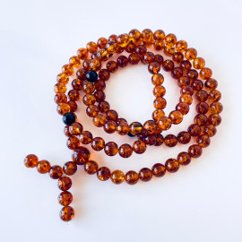 Cognac Baltic Amber Mala Beads with Cherry Spacers