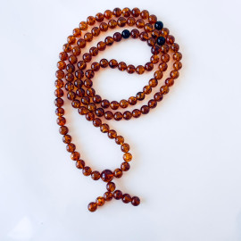 Cognac Baltic Amber Mala Beads with Cherry Spacers