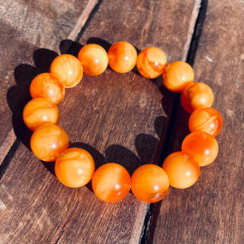 Natural Amber Bracelet with Massive Coral Beads, Multicolored Baltic Amber Beaded Bracelet, Mediterranean Jewelry
