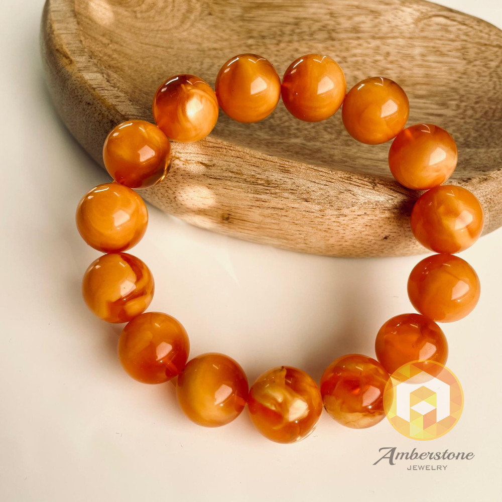 Natural Amber Bracelet with Massive Coral Beads, Multicolored Baltic Amber Beaded Bracelet, Mediterranean Jewelry