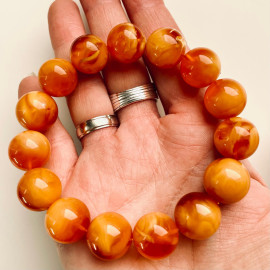 Natural Amber Bracelet with Massive Coral Beads, Multicolored Baltic Amber Beaded Bracelet, Mediterranean Jewelry