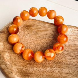 Natural Amber Bracelet with Massive Coral Beads, Multicolored Baltic Amber Beaded Bracelet, Mediterranean Jewelry