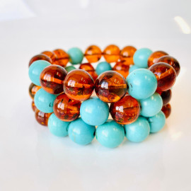 Cognac Amber and Turquoise, Unique Bracelet