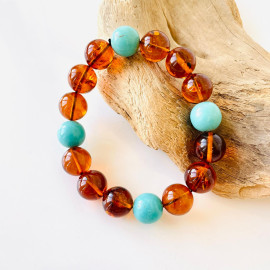 Cognac Amber and Turquoise, Unique Bracelet