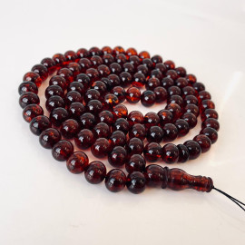 Red Cherry Baltic Amber Islamic Prayer Beads, Muslim Rosary