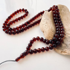 Red Cherry Baltic Amber Islamic Prayer Beads, Muslim Rosary