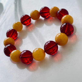 
Red and Butterscotch Amber Round Beads Bracelet