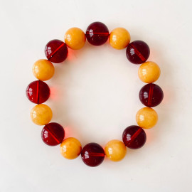 
Red and Butterscotch Amber Round Beads Bracelet