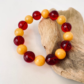 Red and Butterscotch Amber Round Beads Bracelet