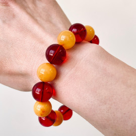 Red and Butterscotch Amber Round Beads Bracelet