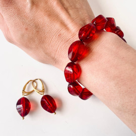 Red Amber Earrings with Gold-plated 925 Silver